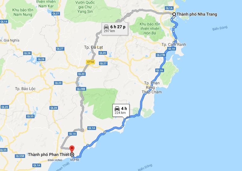 How far is cam ranh from phan thiet vietnam ?